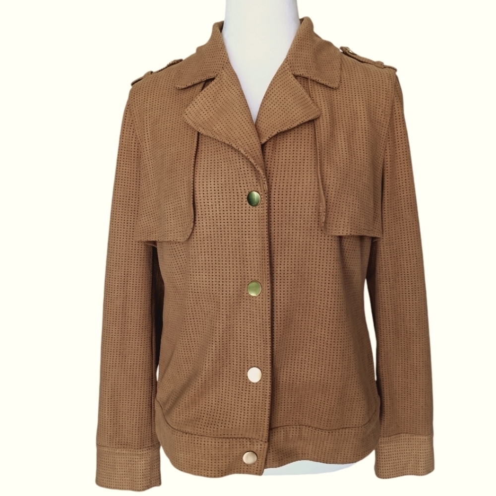 Chico's Jacket Women's‎ Size 0 (4-6) Small Blazer Beige Light Brown Faux Suede